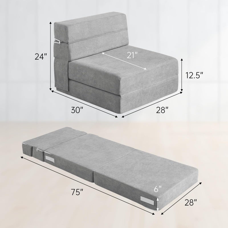 ANONER Folding Sofa Bed Couch Memory Foam Fold Out Chair Bed with Pillow, Single Size Convertible Sofa Bed Futon Sleeper Chair, Light Gray - Image 5