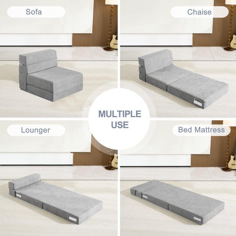 ANONER Folding Sofa Bed Couch Memory Foam Fold Out Chair Bed with Pillow, Single Size Convertible Sofa Bed Futon Sleeper Chair, Light Gray - Image 2