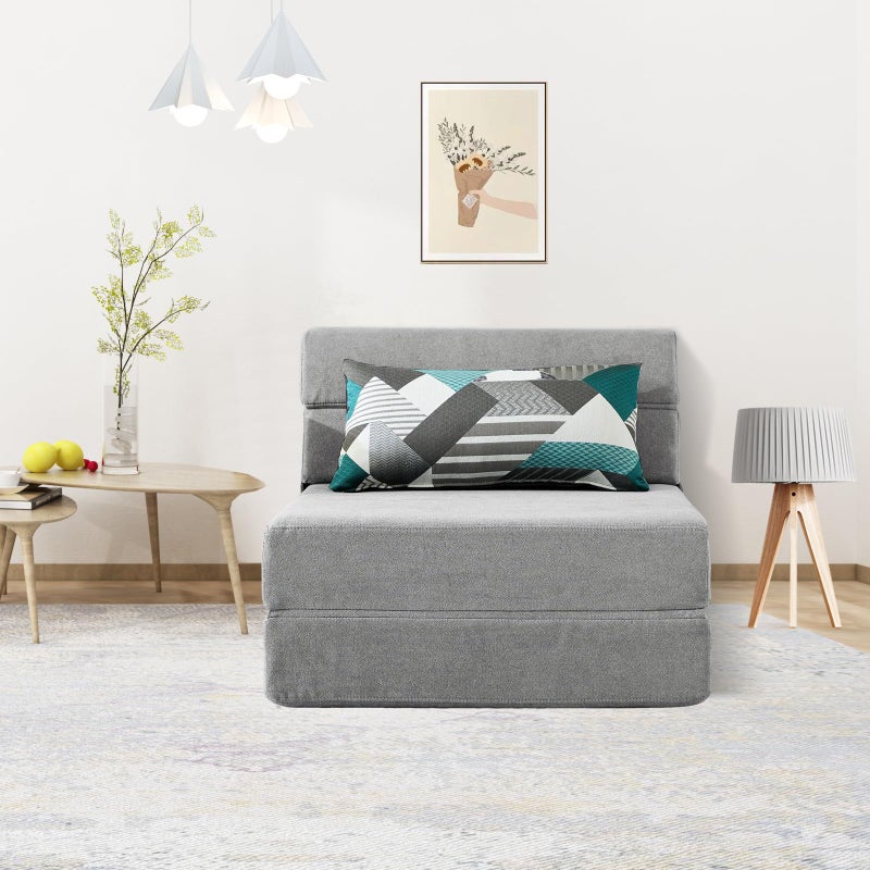 ANONER Folding Sofa Bed Couch Memory Foam Fold Out Chair Bed with Pillow, Single Size Convertible Sofa Bed Futon Sleeper Chair, Light Gray - Image 3