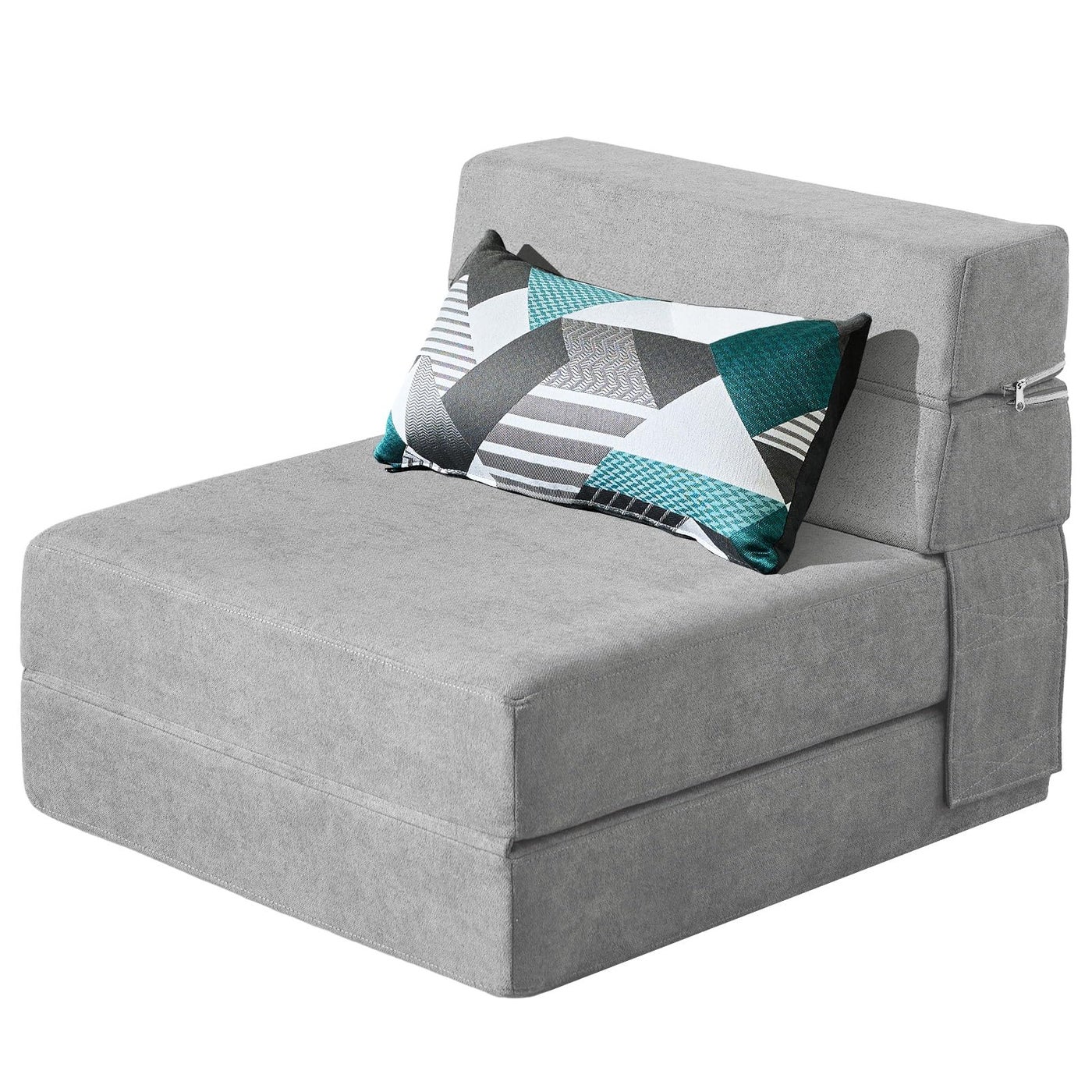 ANONER Folding Sofa Bed Couch Memory Foam Fold Out Chair Bed with Pillow, Single Size Convertible Sofa Bed Futon Sleeper Chair, Light Gray