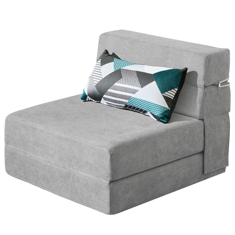 ANONER Folding Sofa Bed Couch Memory Foam Fold Out Chair Bed with Pillow, Single Size Convertible Sofa Bed Futon Sleeper Chair, Light Gray - Image 1