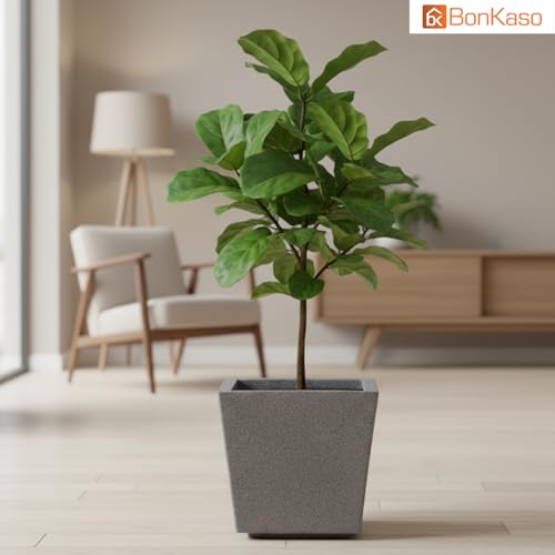 BonKaso 10 Inch Planter Pot (25x25x22 cm) | Light Grey, Tall & Lightweight Polymer Flower Pot | Durable Gamla for Indoor & Outdoor Plants – Home, Office, Garden, Balcony - Image 4