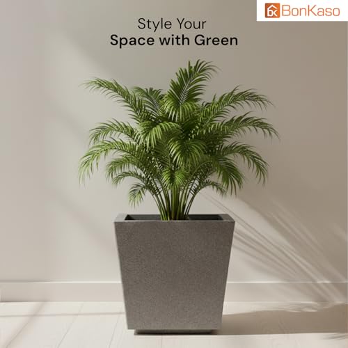 BonKaso 10 Inch Planter Pot (25x25x22 cm) | Light Grey, Tall & Lightweight Polymer Flower Pot | Durable Gamla for Indoor & Outdoor Plants – Home, Office, Garden, Balcony - Image 2