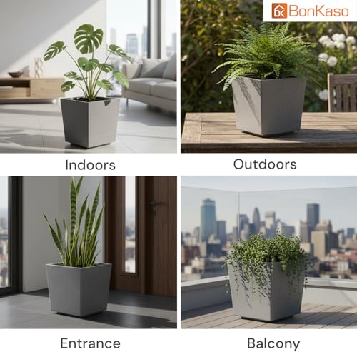 BonKaso 10 Inch Planter Pot (25x25x22 cm) | Light Grey, Tall & Lightweight Polymer Flower Pot | Durable Gamla for Indoor & Outdoor Plants – Home, Office, Garden, Balcony - Image 3