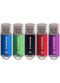 SIMMAX مجموعة من 5 محركات أقراص فلاش USB 2.0 سعة 32 جيجابايت مع مؤشر LED (أزرق وأخضر وأسود وأحمر وأرجواني)  - Image 1