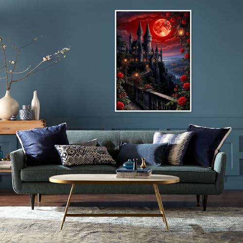 NEGEKFKX Rose Castle Diamond Art Kits for Adults Beginners,Diamond Painting Kits for Adults,5D Full Drill DIY Diamond Dot Gem Art Kit Wall Home Decor Arts Craft 16x12 inch - Image 2