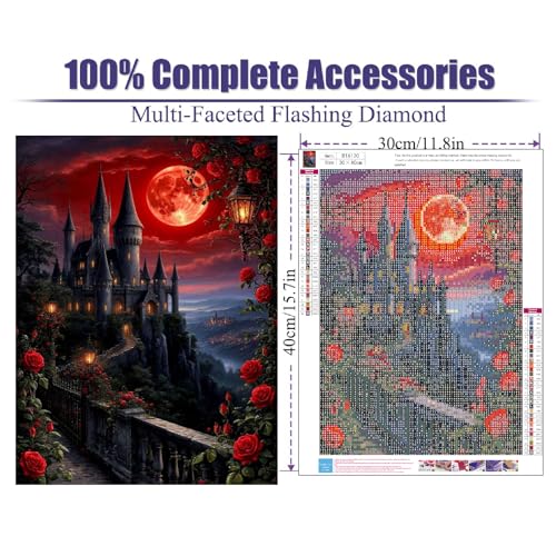 NEGEKFKX Rose Castle Diamond Art Kits for Adults Beginners,Diamond Painting Kits for Adults,5D Full Drill DIY Diamond Dot Gem Art Kit Wall Home Decor Arts Craft 16x12 inch - Image 4