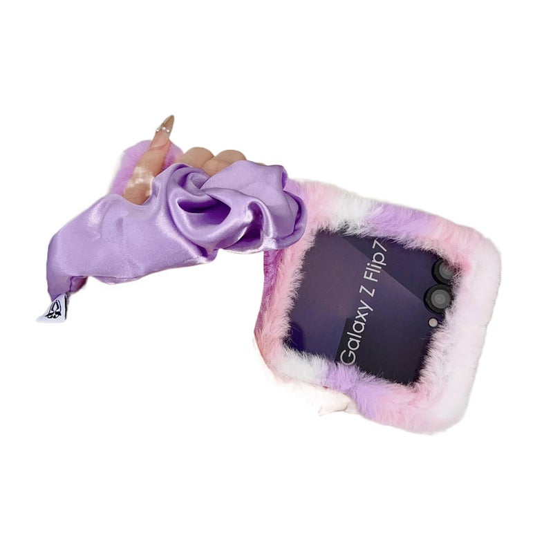 MagSafe Drop Protection PC Case for Samsung Galaxy Z Flip 4 with Fashionable Plush Wrist Strap in Purple with Lightweight Carry - Image 5