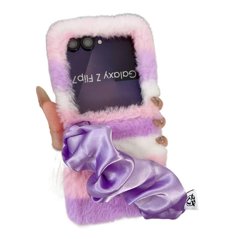 MagSafe Drop Protection PC Case for Samsung Galaxy Z Flip 4 with Fashionable Plush Wrist Strap in Purple with Lightweight Carry - Image 1