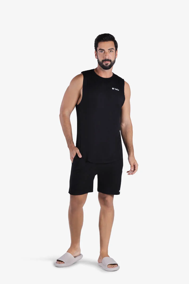 ياسيكو YesEco Men’s Black Chase Rapid Dry Shorts – Lightweight, Breathable, Moisture-Wicking Bamboo Viscose Activewear – Sustainable Gym & Lounge Shorts