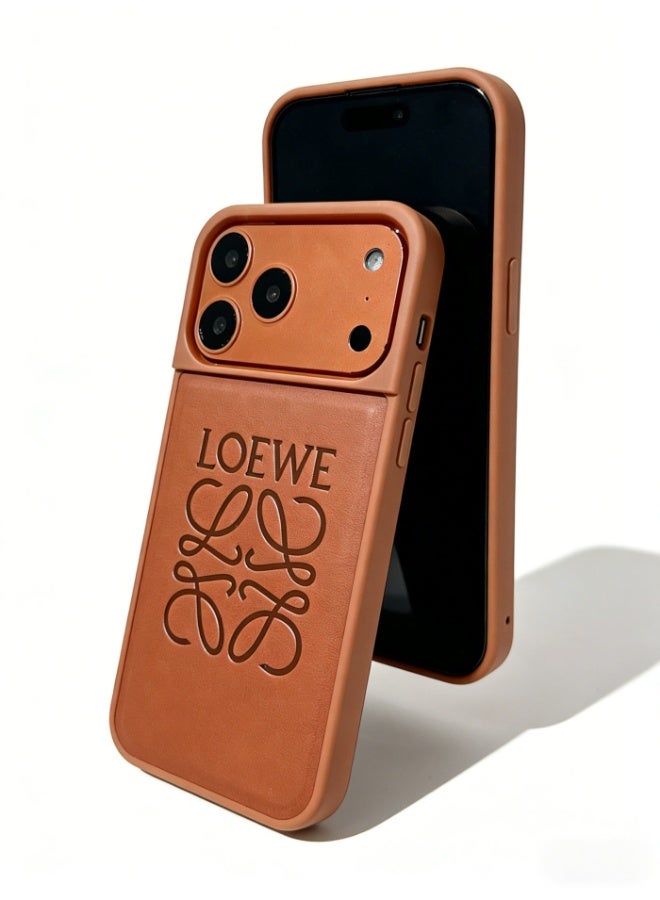 LOEWE Anagram Leather Case for iPhone 16 / 17 Pro Max | Tan Brown Classic Logo Phone Cover - Image 4