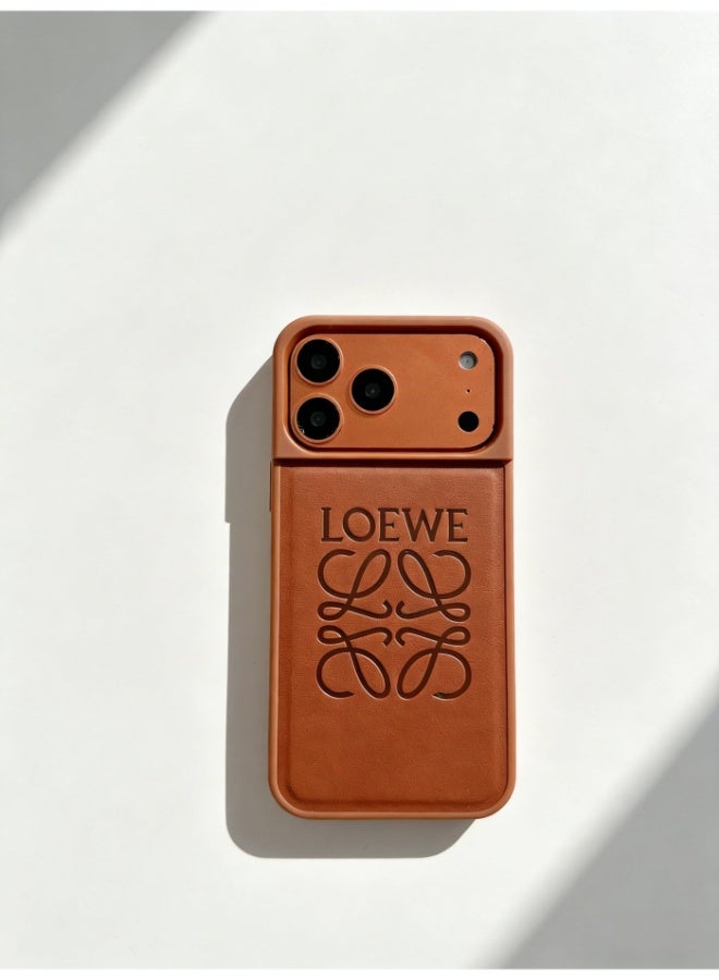 LOEWE Anagram Leather Case for iPhone 16 / 17 Pro Max | Tan Brown Classic Logo Phone Cover - Image 2
