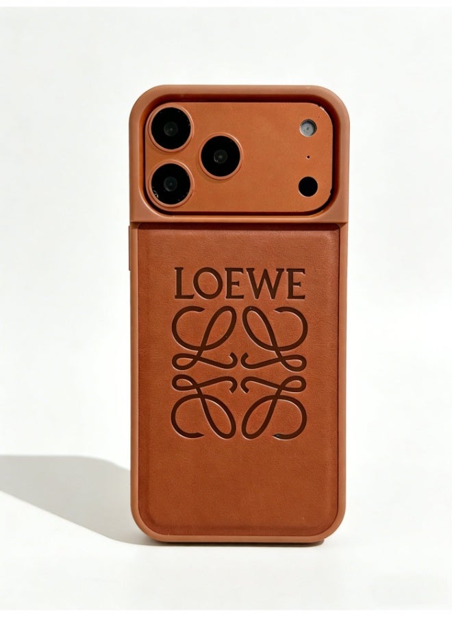 LOEWE Anagram Leather Case for iPhone 16 / 17 Pro Max | Tan Brown Classic Logo Phone Cover - Image 1