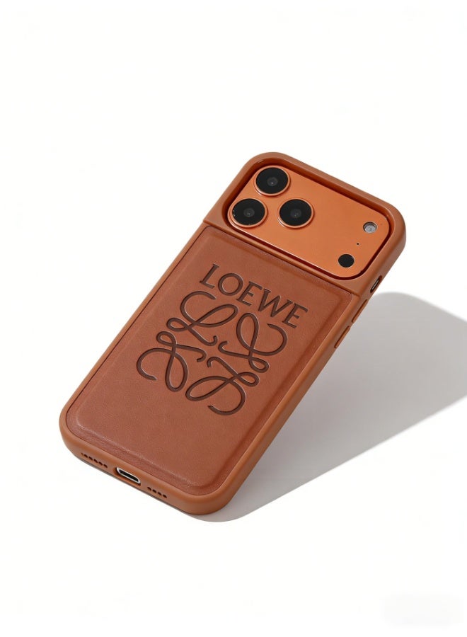 LOEWE Anagram Leather Case for iPhone 16 / 17 Pro Max | Tan Brown Classic Logo Phone Cover - Image 3