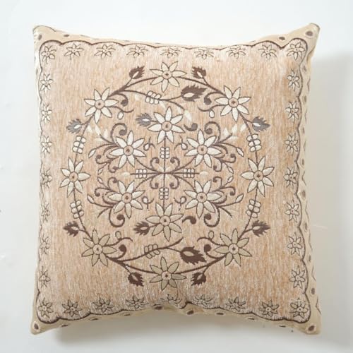 HOMECROWN Velvet Cushion Covers Set of 5 – 16x16 Inches, Embroidered Sofa Pillow Covers for Home, Living Room & Bedroom (Beige) - Image 2