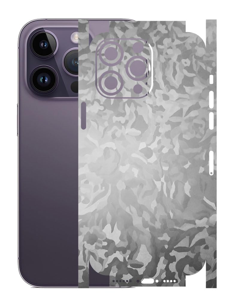 AtOdds - Full Body Back Screen Guard Protector Film - 3D Textured Lamination Wrap Skin Sticker for iPhone 14 Pro Max | Scratchproof Matte Finish (Design - Silver Camo) - Image 1