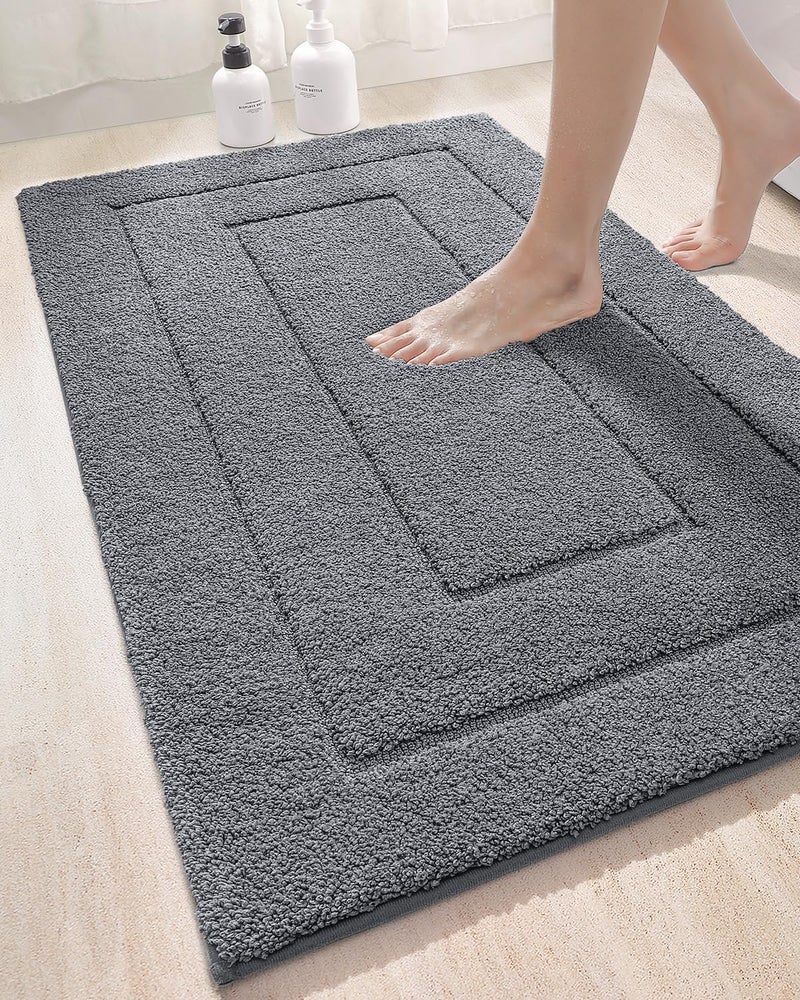 DEXI Bathroom Rug 43x24 Non Slip Washable Bath Mat for Shower Floor Extra Large Absorbent Soft Bathmat with Rubber Backing Quick Dry Microfiber Carpet Grey