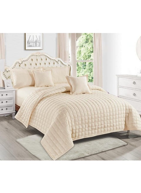 6-Piece Quilted Compressed Comforter Set For All Season Microfiber Cream King 220x240cm