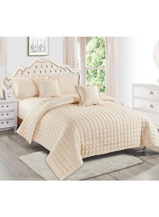 Arabest 6-Piece Quilted Compressed Comforter Set For All Season Microfiber Cream King 220x240cm  - Image 1