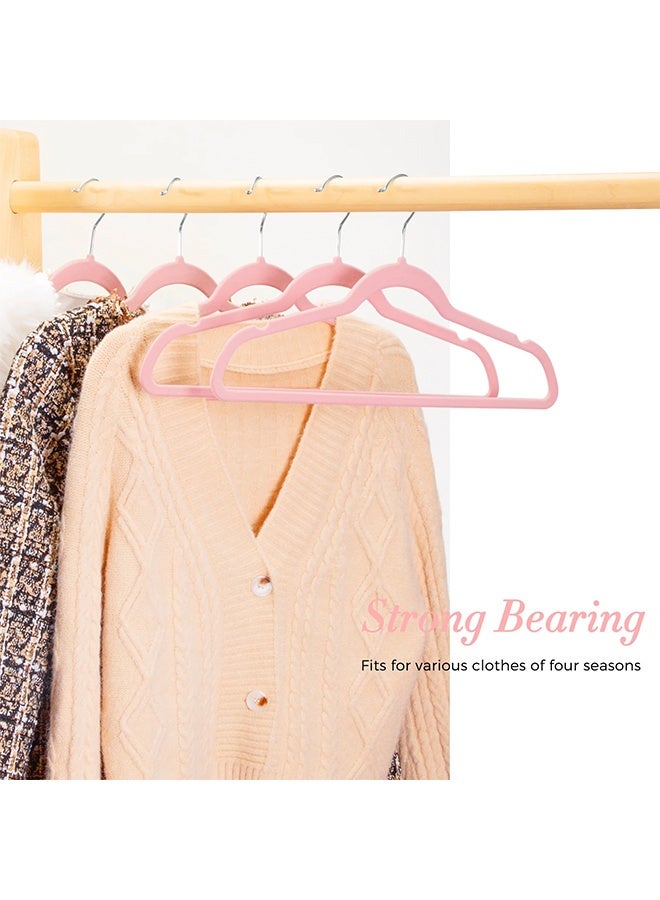 RollsTimi  Pink Velvet Hangers 100 Pack - Silver Hook, Space Saving Non-Slip Clothes Hangers, 16.5 Inch with Tie Bar for Coats,Sweater,Jackets,Dresses, Shirts, Suits & T-Shirts - Image 1