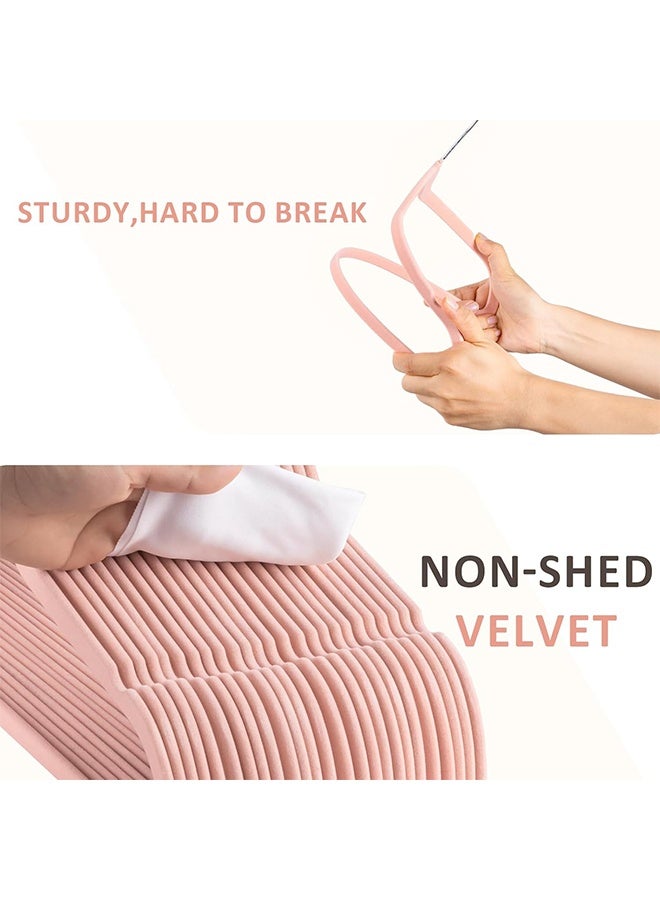 RollsTimi  Pink Velvet Hangers 100 Pack - Silver Hook, Space Saving Non-Slip Clothes Hangers, 16.5 Inch with Tie Bar for Coats,Sweater,Jackets,Dresses, Shirts, Suits & T-Shirts - Image 4
