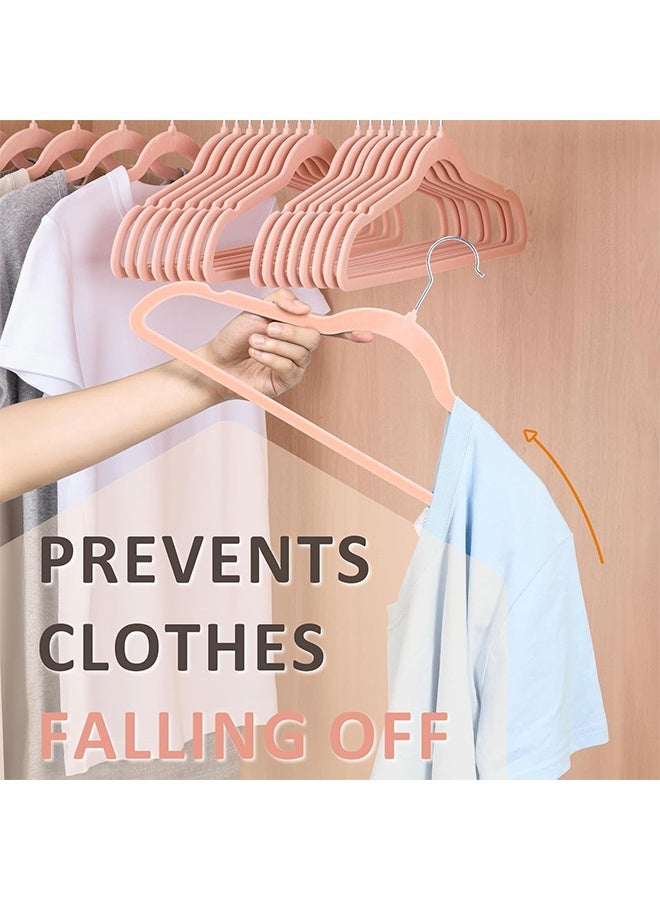 RollsTimi  Pink Velvet Hangers 100 Pack - Silver Hook, Space Saving Non-Slip Clothes Hangers, 16.5 Inch with Tie Bar for Coats,Sweater,Jackets,Dresses, Shirts, Suits & T-Shirts - Image 5