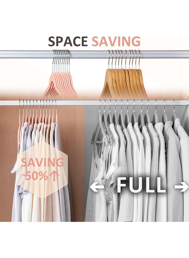 RollsTimi  Pink Velvet Hangers 100 Pack - Silver Hook, Space Saving Non-Slip Clothes Hangers, 16.5 Inch with Tie Bar for Coats,Sweater,Jackets,Dresses, Shirts, Suits & T-Shirts - Image 3