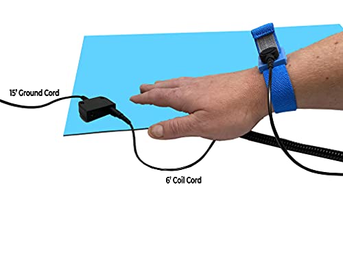 Static Care RubberStat Dual Layer ESD Compliant Workstation Rubber Table Mat Kit, Soldering, Cell Phone Repair, with Wrist Strap Set and Ground Cord - 36"x16" Blue - Image 3
