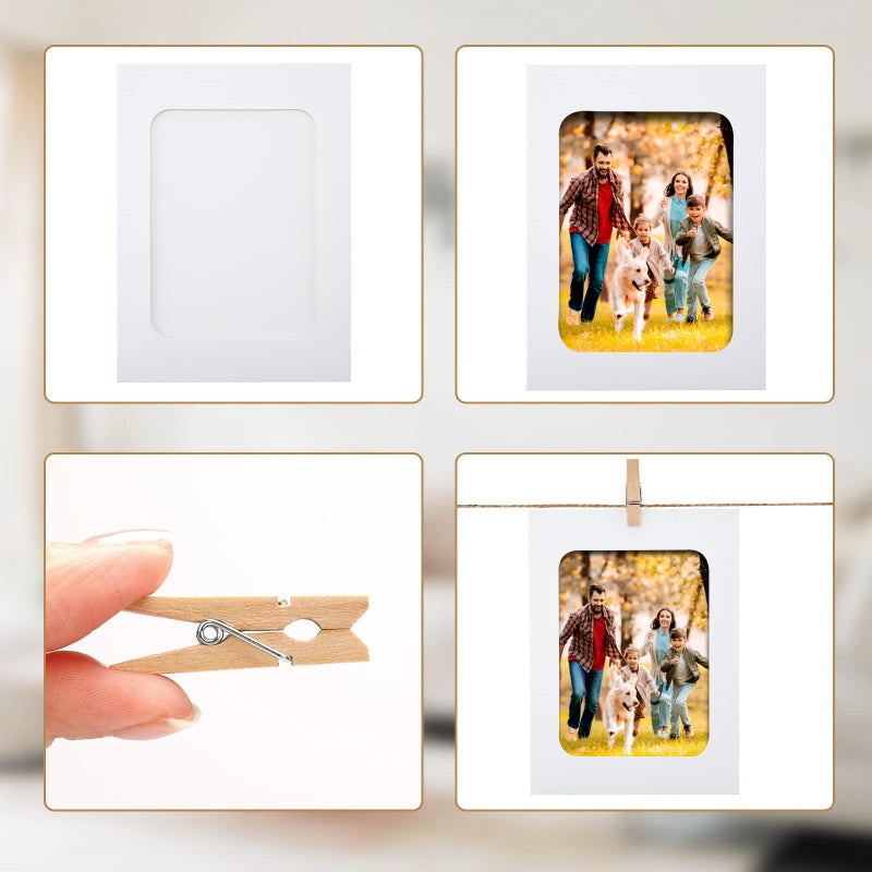 Anwyll Paper Picture Frames 4""x6"" 30 Pcs White Paper Photo Frames Cardboard Picture Frames with Clips and Strings DIY Clip Photo Holders Photo Hanging Display Kit Wall Decor for Home Party Office - Image 5