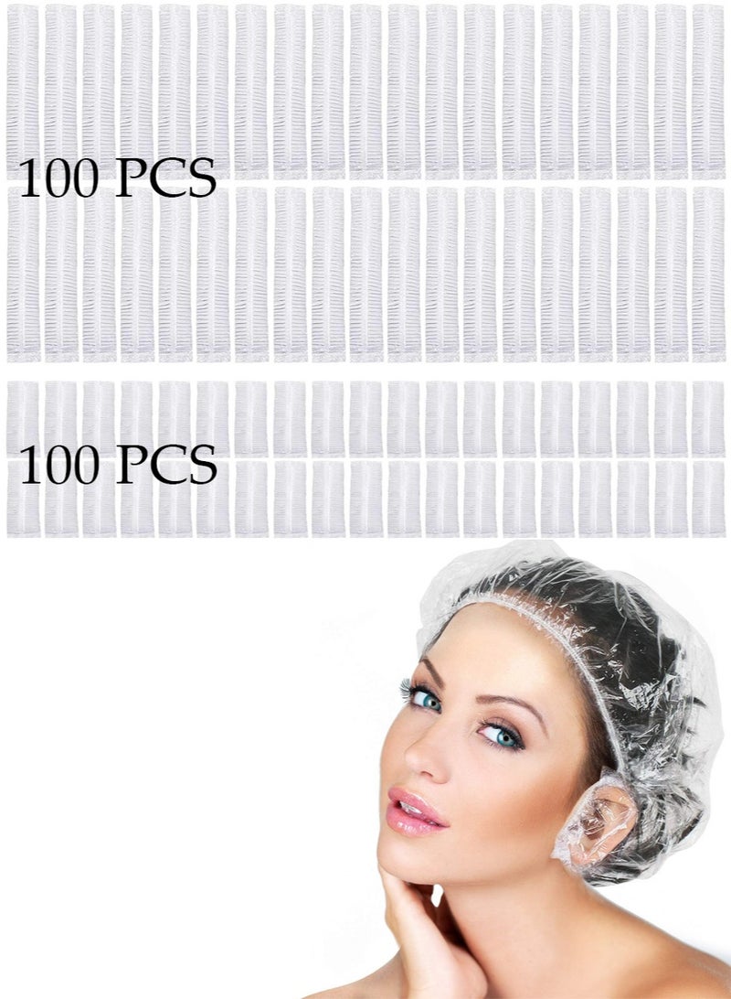 100 Pcs Shower Cap Disposable and 100 Pcs Disposable Ear Covers, Bath Caps Thick Waterproof High Density Elastic Big Hair Caps for Women Men Travel Spa Hotel Swimming Ear Covers Bathing Accessories - Image 1