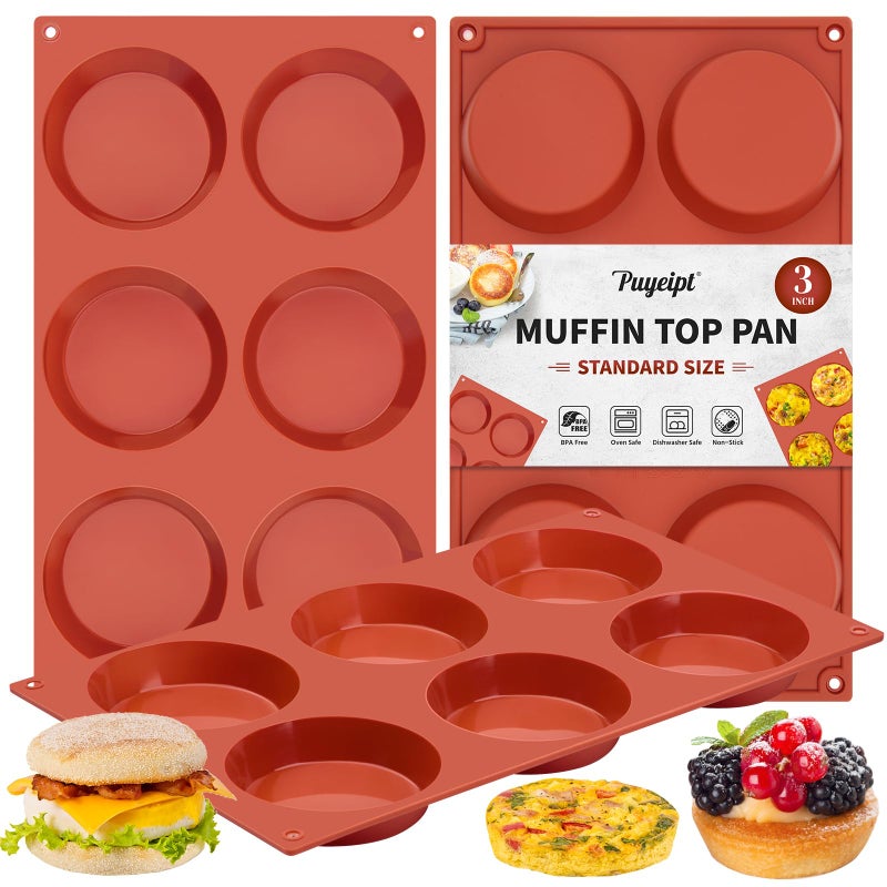 Puyeipt 3 Pack Silicone Egg Molds for Breakfast Sandwiches, 3 Inch Non-Stick Round Muffin Top Pans for Baking Egg Bites, Whoopie Pies, Corn Bread, Tarts - Image 1