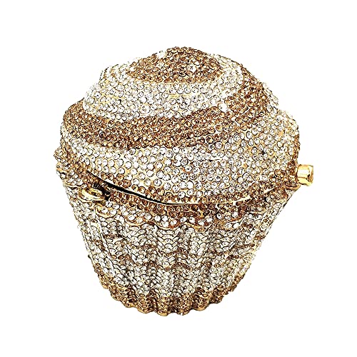 DJBM Cute Cupcake Rhinestone Clutch Diamond Crystal Purse Evening Bags for Women Party Wedding Cocktail Prom, Gold - Image 1