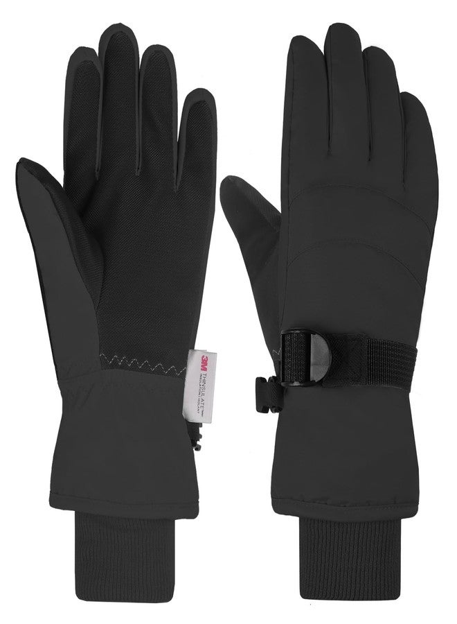 AMYIPO Kids Winter Snow Ski Gloves Children Snowboard Gloves for Boys Girls (B - Black, 10-12 Years) - Image 1