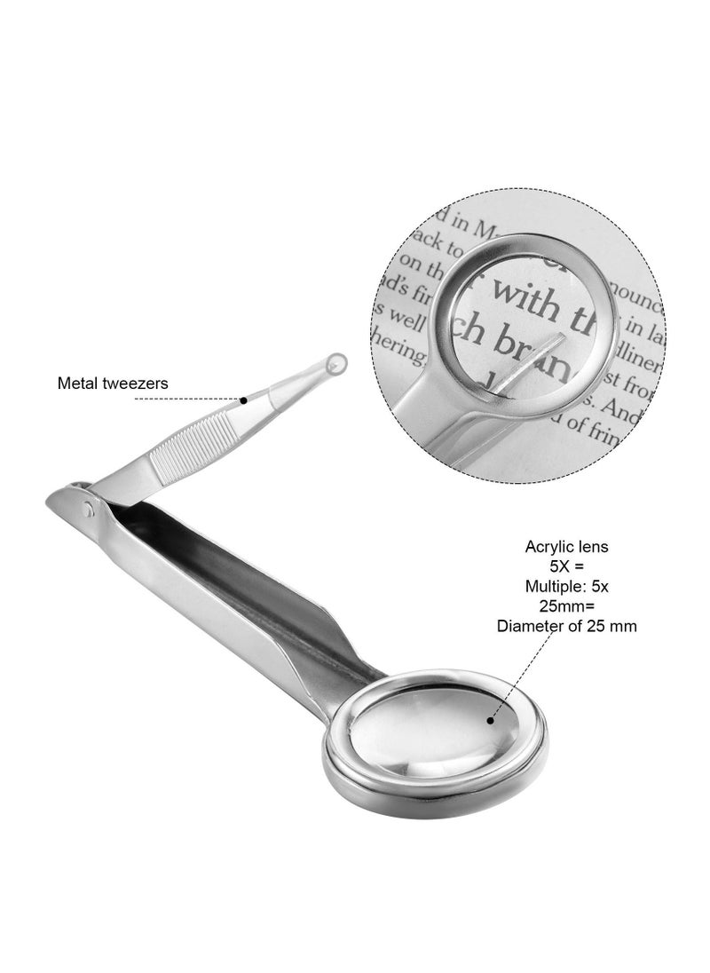 Excefore 3 Pieces Magnifying Tweezers, Splinter Forceps with 5X Magnifying Glass, Handheld Magnifier Tweezers for Repairing, Jewelry Inspection, Stamps, Ingrown Hair Removal, and Scientific Use  - Image 3