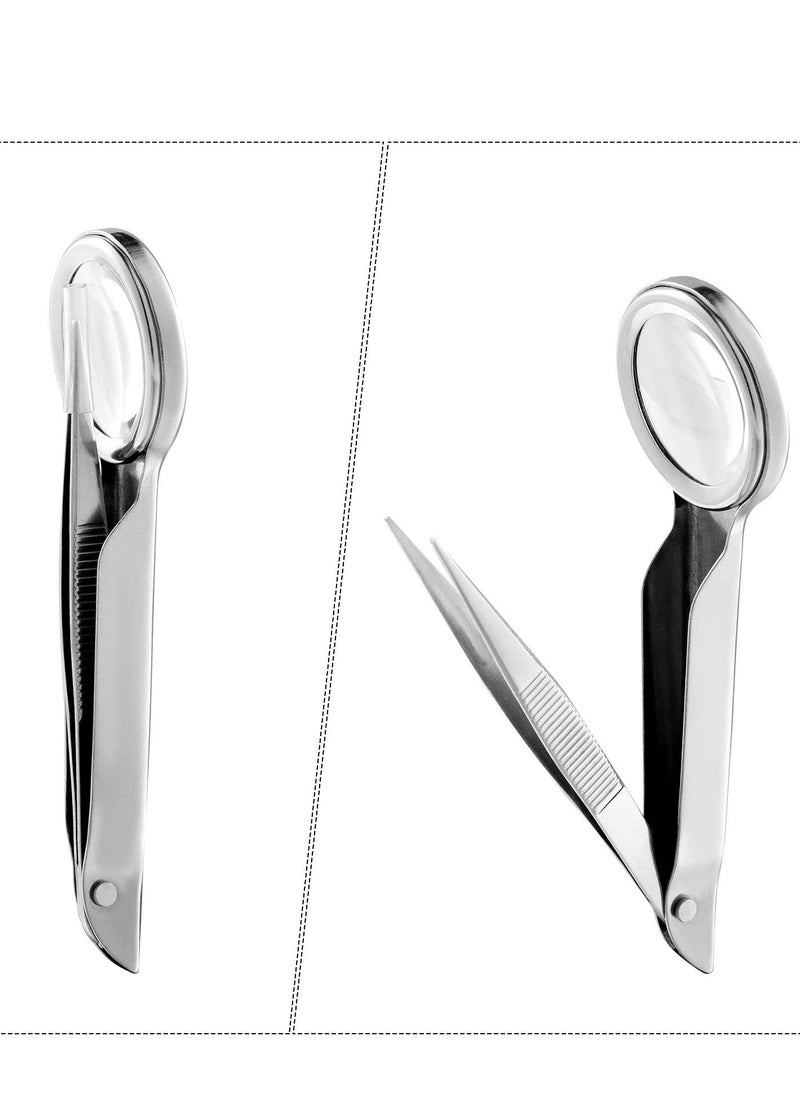 Excefore 3 Pieces Magnifying Tweezers, Splinter Forceps with 5X Magnifying Glass, Handheld Magnifier Tweezers for Repairing, Jewelry Inspection, Stamps, Ingrown Hair Removal, and Scientific Use  - Image 4