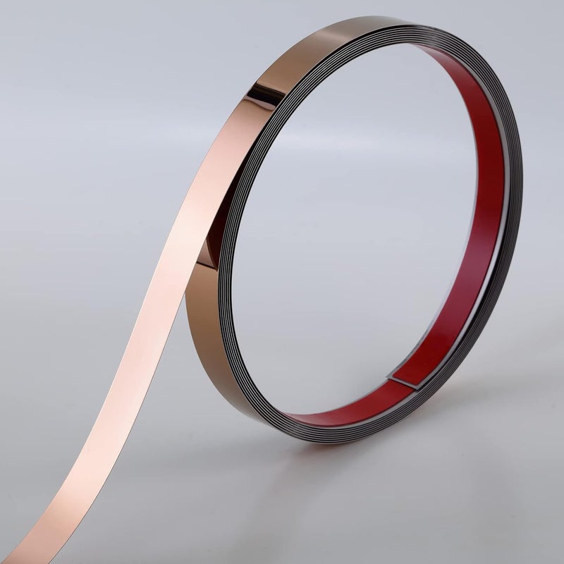 VICTAC Rose Gold 8K Mirror Stainless Steel SelfAdhesive Metal Trim 10mm x 164ft 5mtr Pack of 1 Roll for Wall Decoration Furniture Highlighters  - Image 2