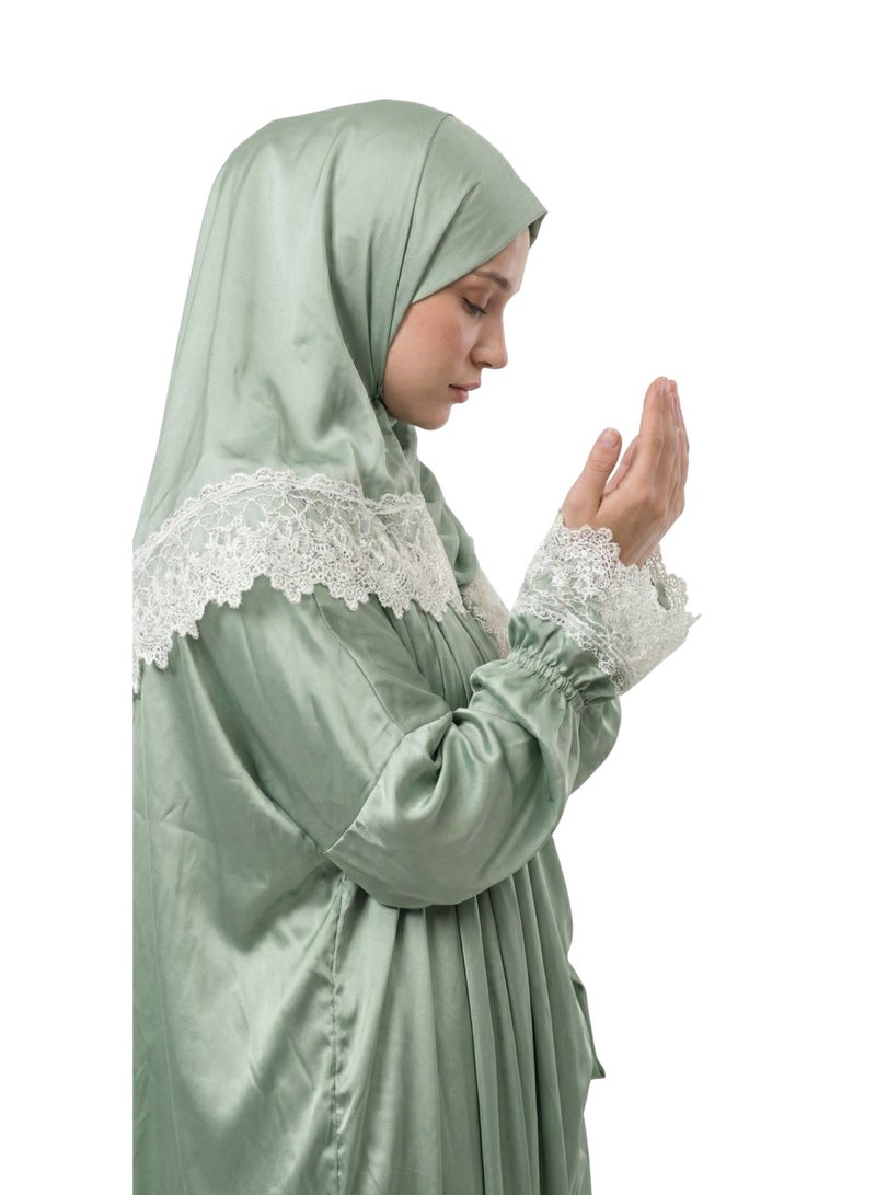 KESSAA Lamar Women’s Premium Prayer Isdal – Armani Silk Full-Coverage Salah Dress with Integrated Head Scarf | Non-Transparent Lightweight Fabric | Free Size Fits S–2XL | Modest Islamic Wear - Green - Image 2