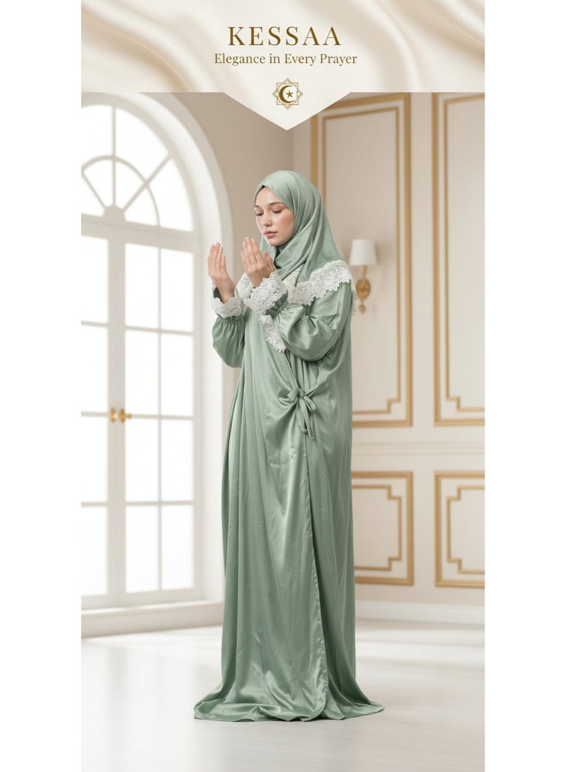 KESSAA Lamar Women’s Premium Prayer Isdal – Armani Silk Full-Coverage Salah Dress with Integrated Head Scarf | Non-Transparent Lightweight Fabric | Free Size Fits S–2XL | Modest Islamic Wear - Green - Image 4