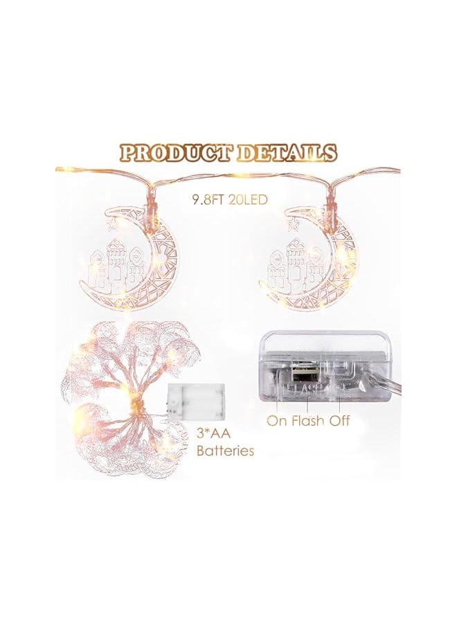 The Bros Ramadan Eid Mubarak Decoration Moon Star String Lights 3m/9.8ft, 20 Led Battery Operated, For Eid And Muslim Ramadan, Home And Mantel, Party Eid Mubarak Decor Lights (Style 1) - Image 5