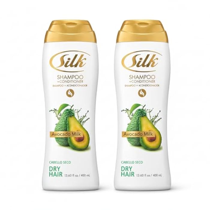 SILK 2 in 1 Shampoo and Conditioner for Dry, Damaged Hair – Deep Nourishing Wash with Avocado Extract – Anti-Frizz, Shine & Softening for Men & Women – Avocado Milk Scent, 13.6 fl oz (Pack of 2) - Image 1