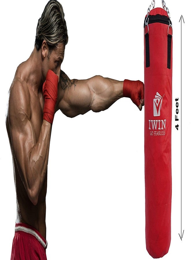 IWIN Unfilled Synthetic Leather Red Punching Bag with Chain (4 Ft) - Image 5