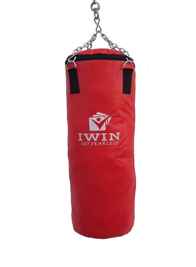 IWIN Unfilled Synthetic Leather Red Punching Bag with Chain (4 Ft) - Image 3