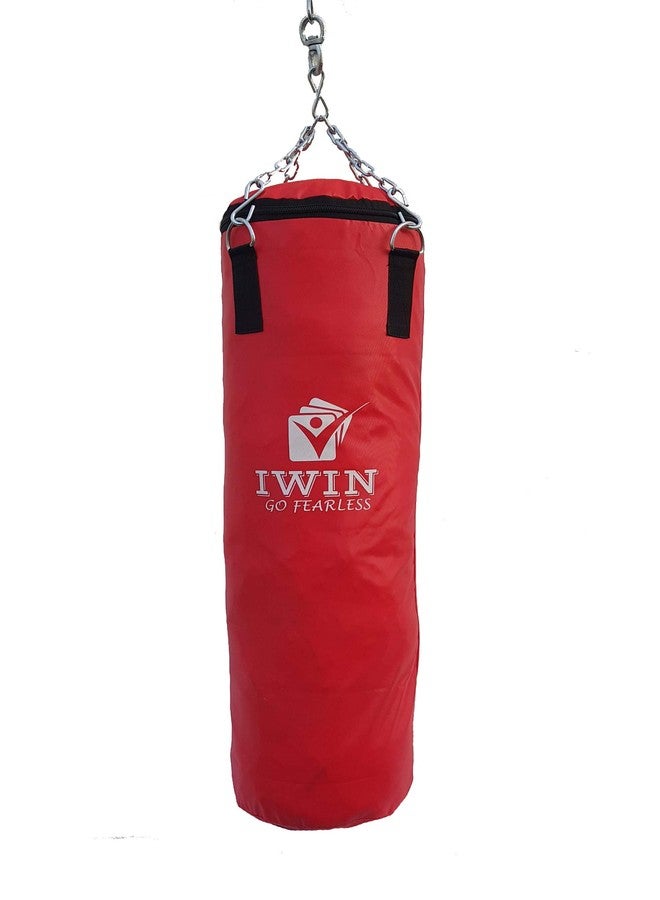 IWIN Unfilled Synthetic Leather Red Punching Bag with Chain (4 Ft) - Image 1