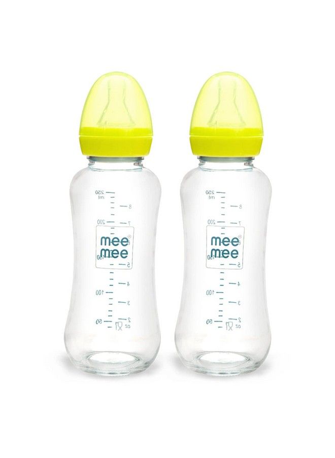 mee mee Premium Glass Feeding Bottle With Eazyflow Technology Anticolic Valveanti Slipbpafree Baby Feeding Bottle For Babies & Toddlers(Green 240Mlpack Of 2) - Image 1