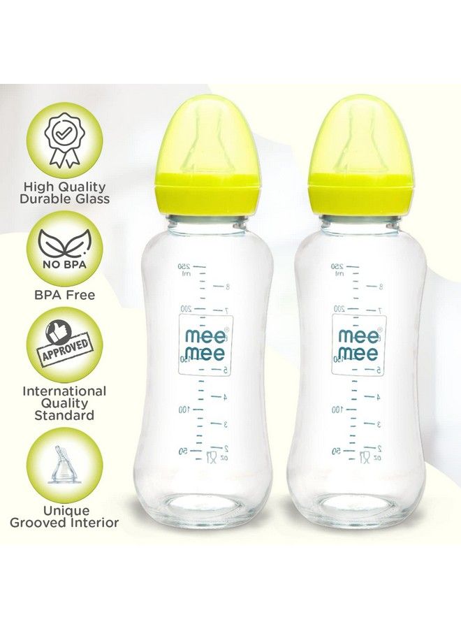mee mee Premium Glass Feeding Bottle With Eazyflow Technology Anticolic Valveanti Slipbpafree Baby Feeding Bottle For Babies & Toddlers(Green 240Mlpack Of 2) - Image 3