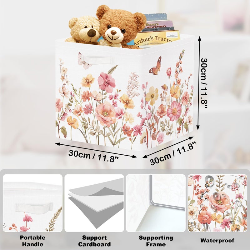 HUUMONSS 11.8" Wild Flower Storage Cube Organizer Set 3Pcs Clothes Storage Basket Bin for Closet Shelf Garden Butterfly Nursery Kid Room Book Toy Chest, Wildplants - Image 3