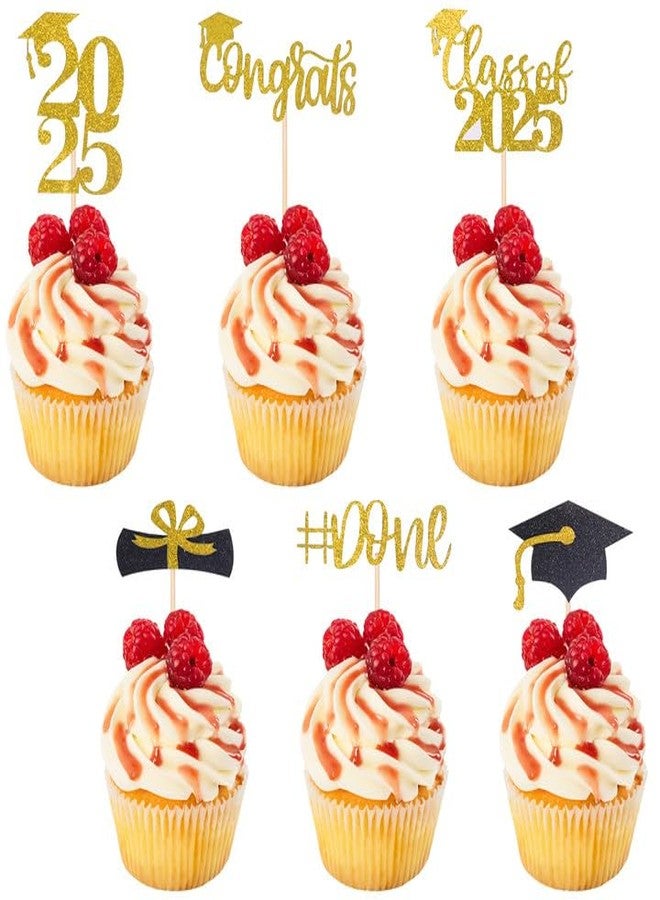 STARSIDE Graduation Cake Toppers,48 PACK Cupcake Toppers,Gold and Black Graduation Cake Decoration for 2025 Grad - Image 1