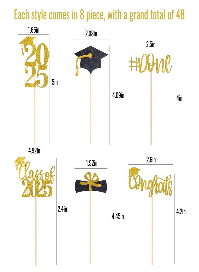 STARSIDE Graduation Cake Toppers,48 PACK Cupcake Toppers,Gold and Black Graduation Cake Decoration for 2025 Grad - Image 2