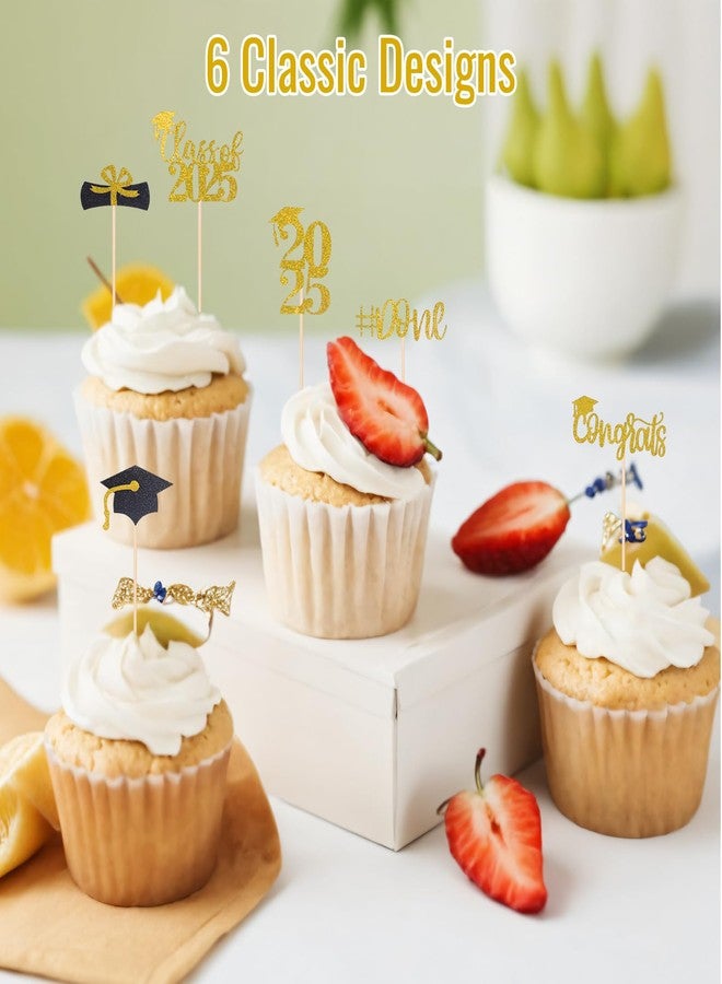 STARSIDE Graduation Cake Toppers,48 PACK Cupcake Toppers,Gold and Black Graduation Cake Decoration for 2025 Grad - Image 4