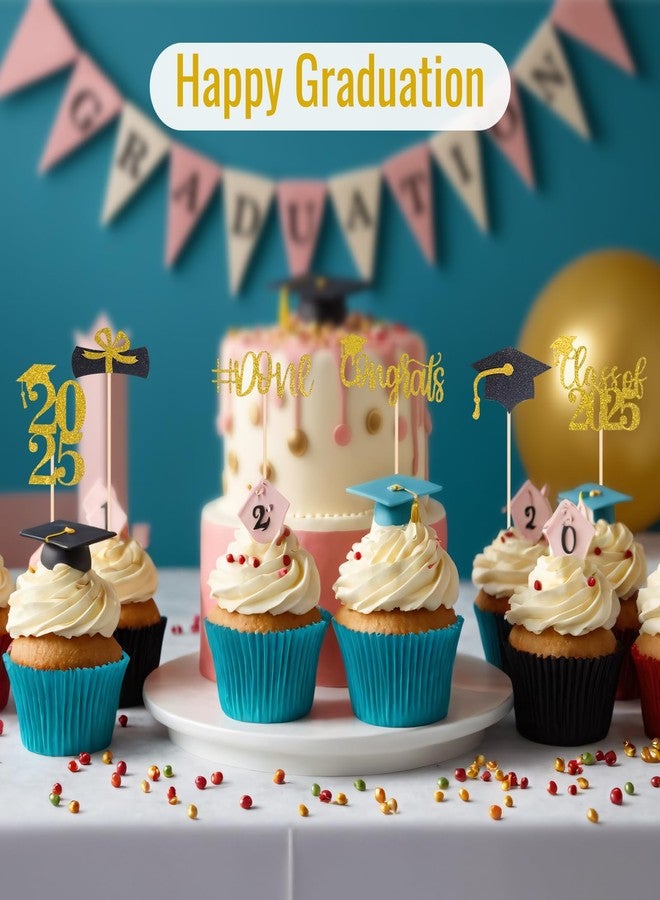 STARSIDE Graduation Cake Toppers,48 PACK Cupcake Toppers,Gold and Black Graduation Cake Decoration for 2025 Grad - Image 5